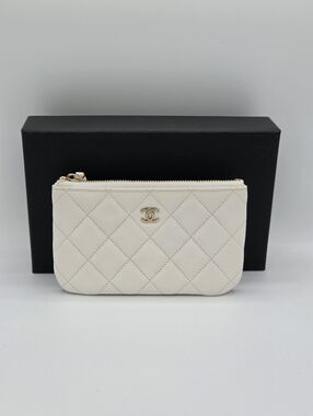 Chanel Small Quilted Caviar Leather Zipped Case White